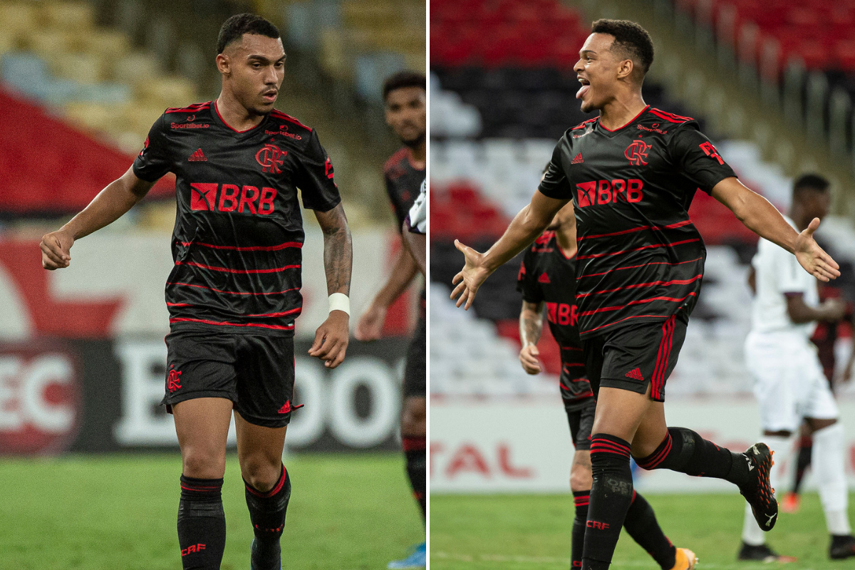 Matheuzinho e Rodrigo Muniz na partida contra o Resende (Foto: Marcelo Cortes/Flamengo)