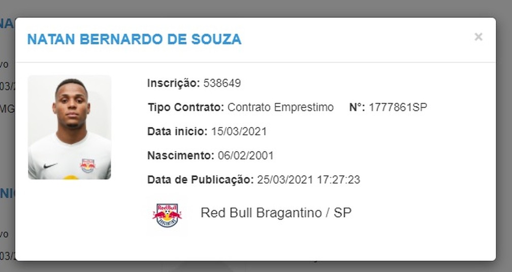 Natan tem nome publicado no BID e pode atuar pelo Red Bull Bragantino