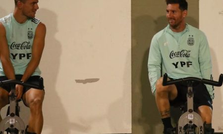 Messi treinando na Fazendinha, estádio na sede social do clube