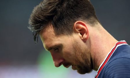 Lionel Messi fora do jogo contra o Montpellier
