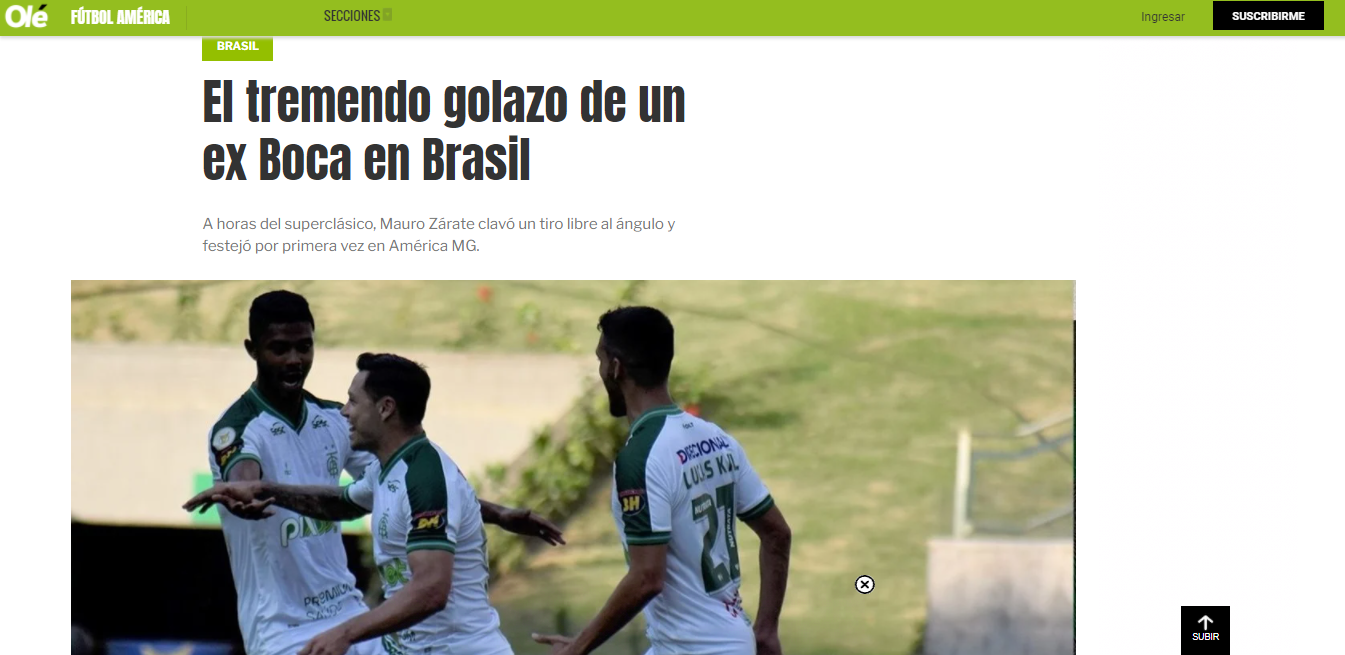 Primeiro gol de Zárate pelo América-MG repercute na mídia internacional: ‘Tremendo’