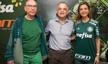 Donos da Crefisa, José Roberto Lamacchia (esq.) e Leila Pereira (dir.) com Márcio França, ex-governador de São Paulo