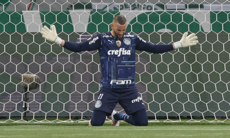 O goleiro Weverton, da SE Palmeiras, em jogo contra a equipe do Fluminense FC, durante partida válida pela décima terceira rodada, do Campeonato Brasileiro, Série A, na arena Allianz Parque. (Foto: Cesar Greco)