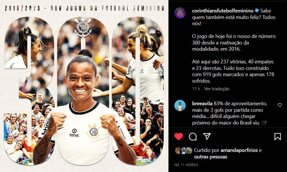 Corinthians celebra marca de 300 jogos da equipe feminina; veja números