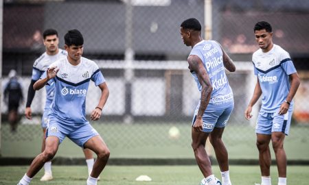 Jogadores do Santos no CT Rei Pelé. (Divulgação/ Santos FC)