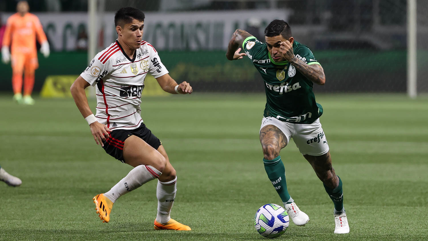 O jogo entre Palmeiras e Flamengo foi paralisado duas vezes devido ao gás de pimenta da polícia do lado de fora do estádio (Foto: Cesar Greco/Palmeiras)