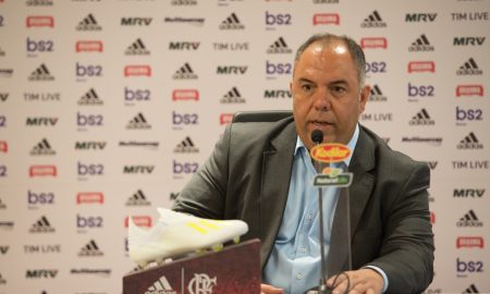 Marcos Braz, vice de futebol do Flamengo, em entrevista coletiva (Foto: Alexandre Vidal | Flamengo)