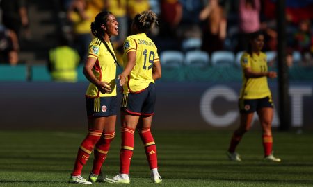 Colombianas comemorando gol contra a Coreia do Sul - (Foto: Cameron Spencer/Getty Images)