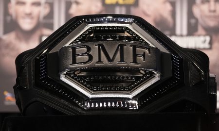 O 'BMF' Belt, a ser decidido neste sábado (Foto: Divulgação/Twitter Oficial UFC)