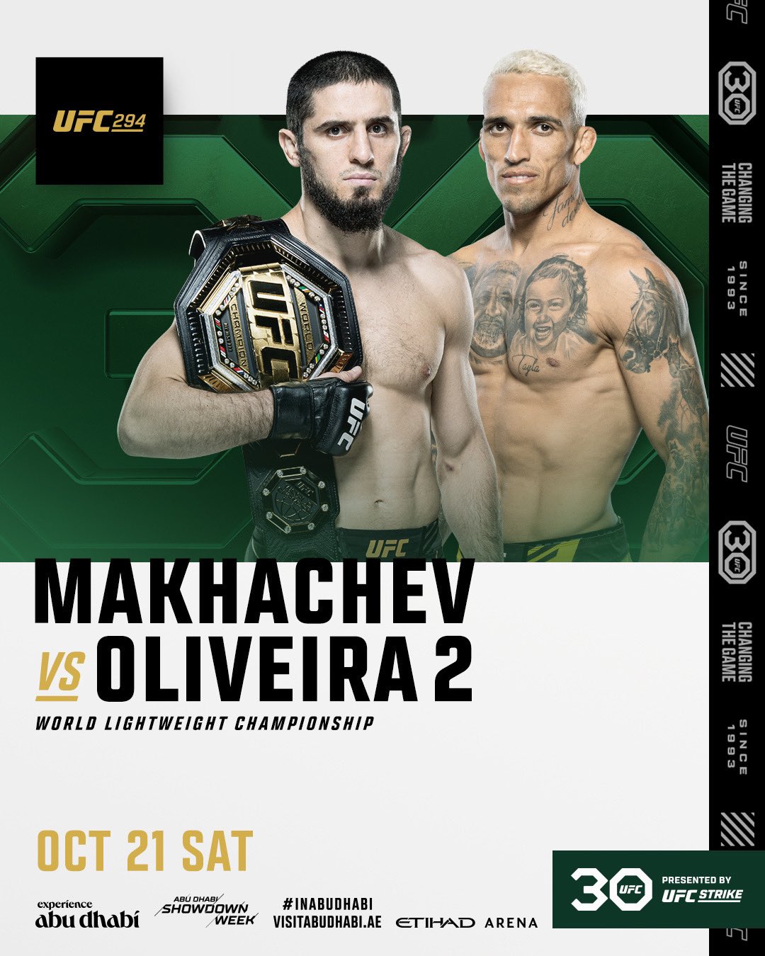 Islam Makahchev e Charles do Bronx lutam pelo cinturão dos leves (Foto: Divulgação/Twitter Oficial UFC)