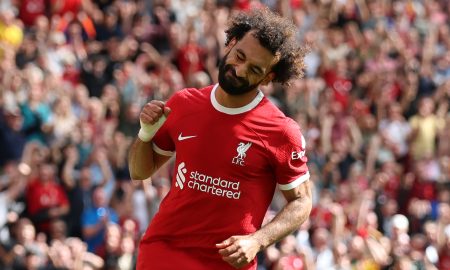 Salah celebra gol marcado pelo Liverpool (Foto: George Wood/Getty Images)