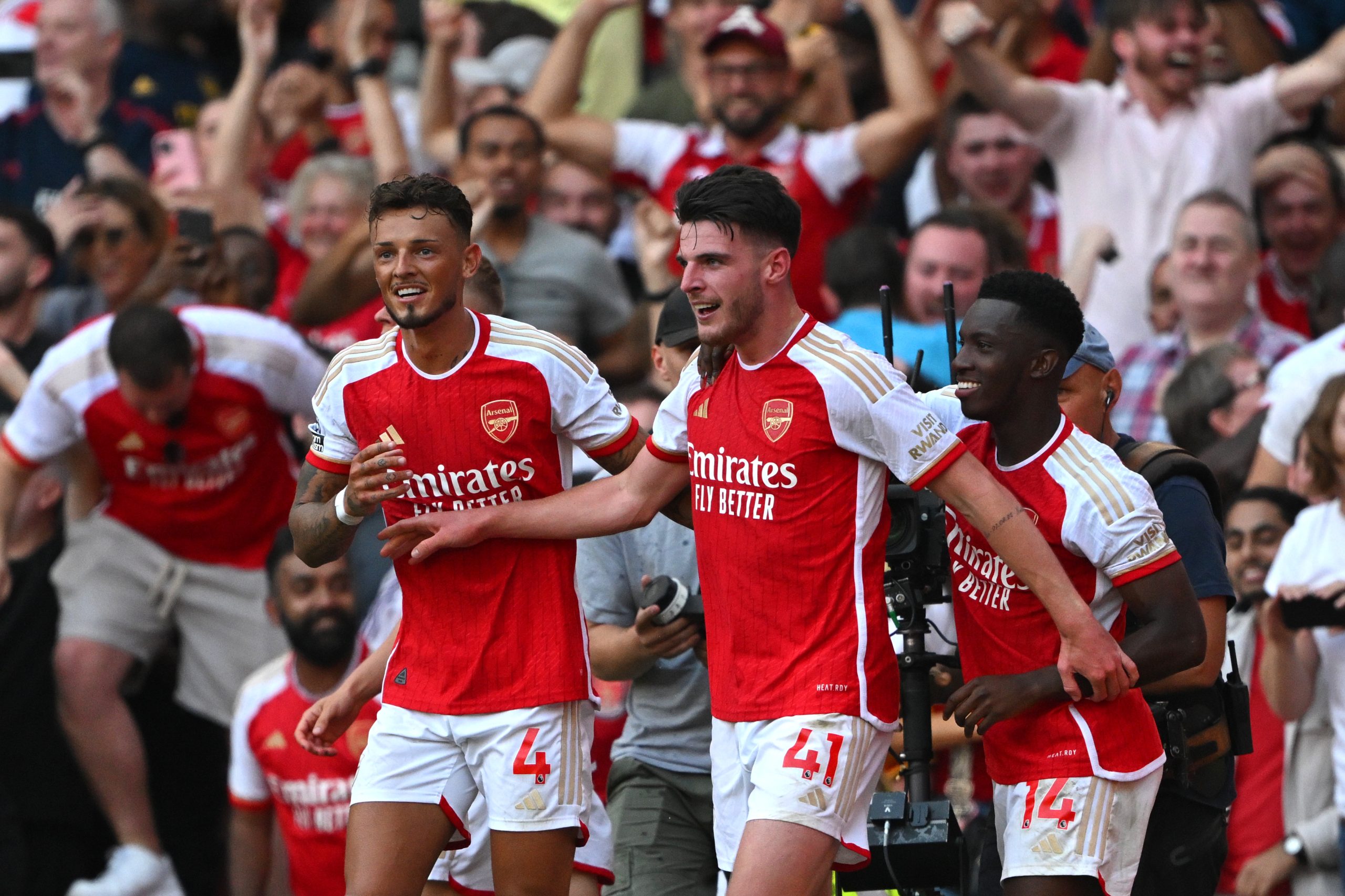 Rice celebra gol da vitória do Arsenal (Foto: Shaun Botterill/Getty Images)