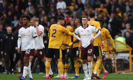 Manchester City foi derrotado fora de casa por 2 a 1 para o Wolverhampton (Photo by DARREN STAPLES/AFP via Getty Images)