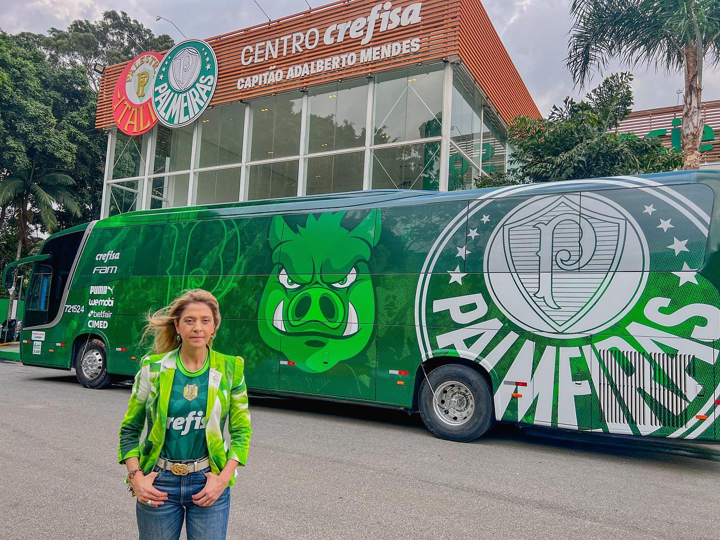Leila Pereira, presidente do Palmeiras, na Academia de futebol. (FOTO:Instagram Oficial/Leila Pereira).