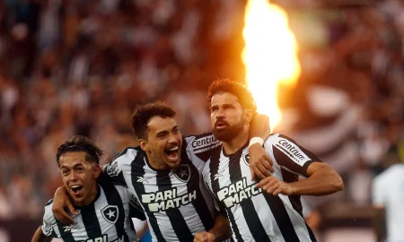 Jogadores comemoram vitória do Botafogo sobre o Bahia. Foto: Vitor Silva/Botafogo