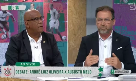 André Negão e Augusto Melo se confrontaram em debate na TV Gazeta (Foto: Reprodução/TV Gazeta)
