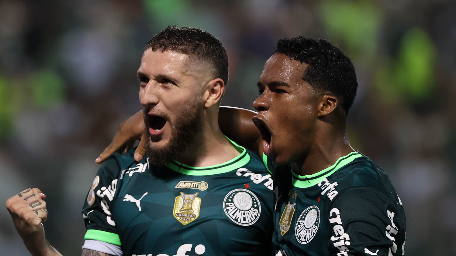 Zé Rafael e Endrick em Palmeiras x Internacional, pelo Campeonato Brasileiro - (Foto: Cesar Greco/Palmeiras)