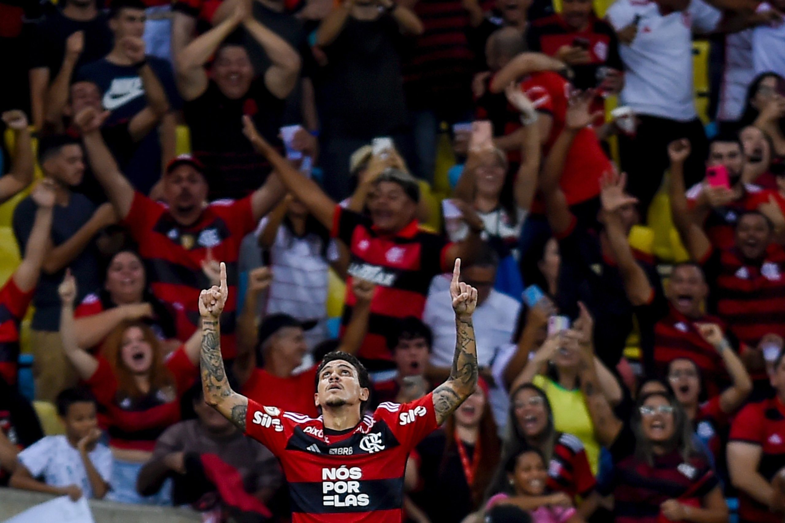 Pedro marca dois gols contra o Palmeiras pelo Brasileirão 2023 Foto: Marcelo Cortes/CRF