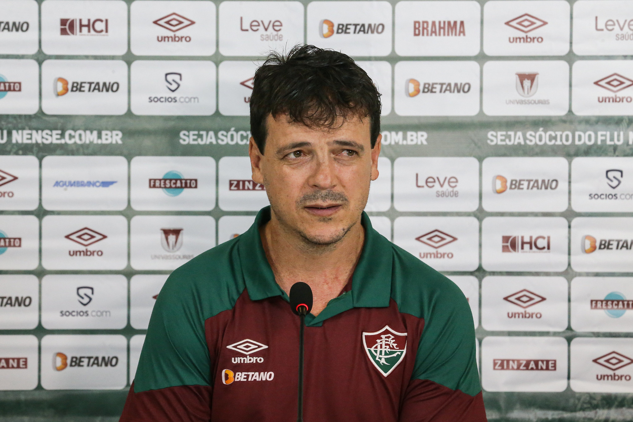 Fernando Diniz em coletiva após derrota para o Palmeiras (Foto: Lucas Merçon/Fluminense)