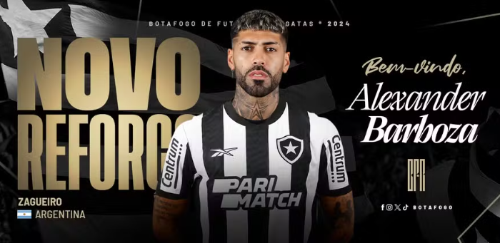 Alexander Barboza foi anunciado como novo reforço do Botafogo (Foto: Divulgação/Botafogo)
