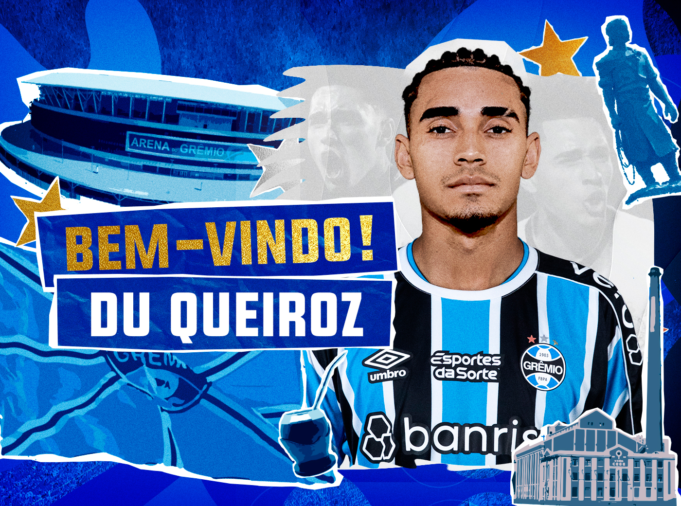 Du Queiroz é o quarto reforço do tricolor para a temporada de 2024 (Foto/Reprodução: Grêmio)