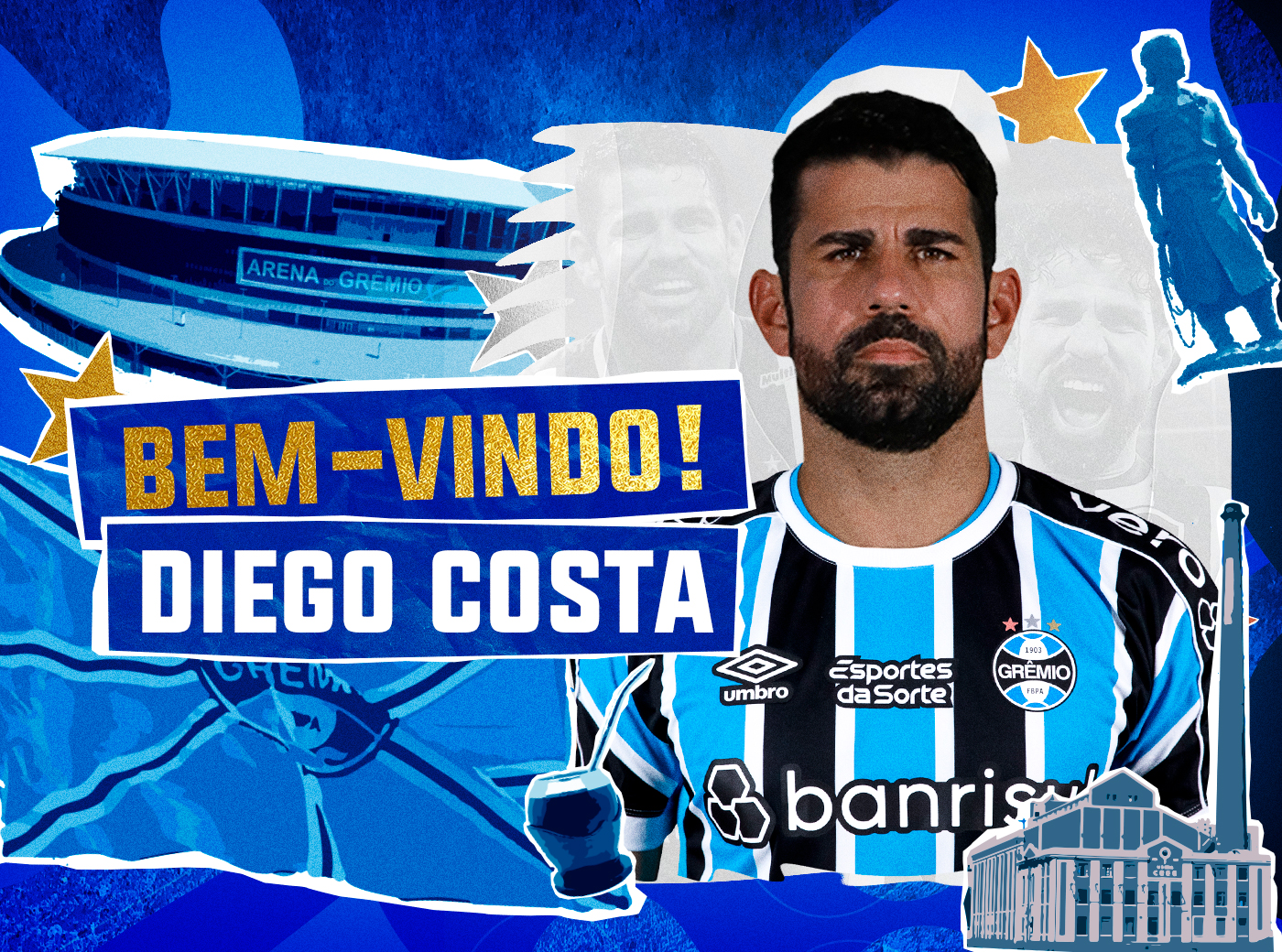 Grêmio anuncia reforço para o ataque, Diego Costa é tricolor! (Foto/Reprodução: Grêmio)