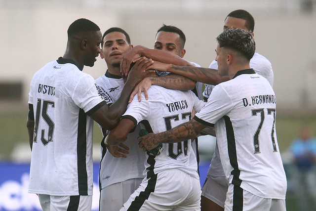 Jogadores comemoram gol de Yarlen (Foto: Vitor Silva/Botafogo)