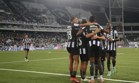 Jogadores do Botafogo comemorando o gol de Júnior Santos. (Foto: Vitor Silva/Botafogo)