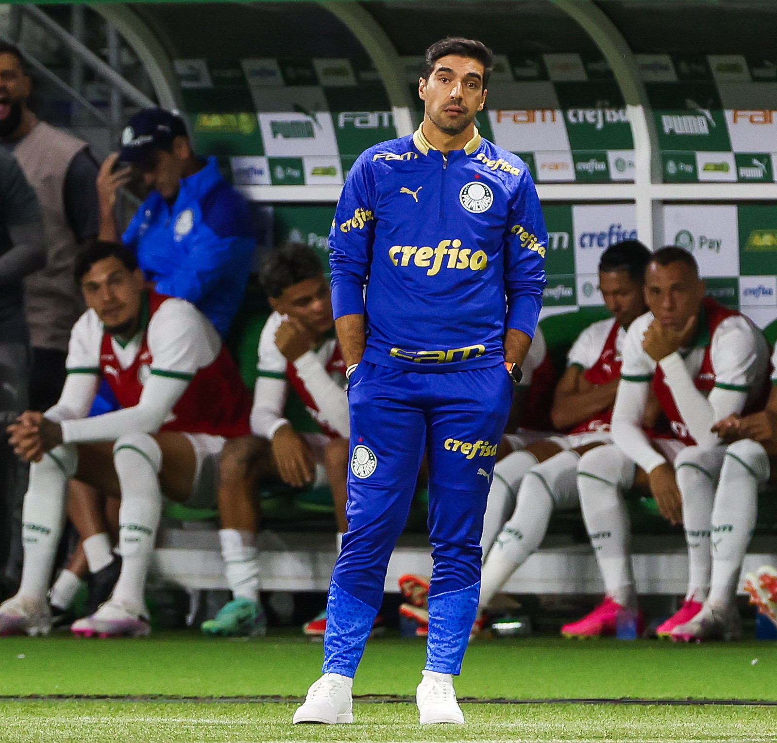 Abel Ferreira, treinador do Palmeiras, durante confronto contra o Novorizontino. (Foto: Fábio Menotti/Palmeiras).