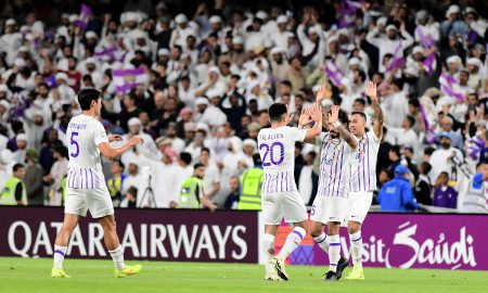 Jogadores do Al Ain comemorando o gol de Soufiane Rahimi. (Foto: Al Ain/reprodução/X)