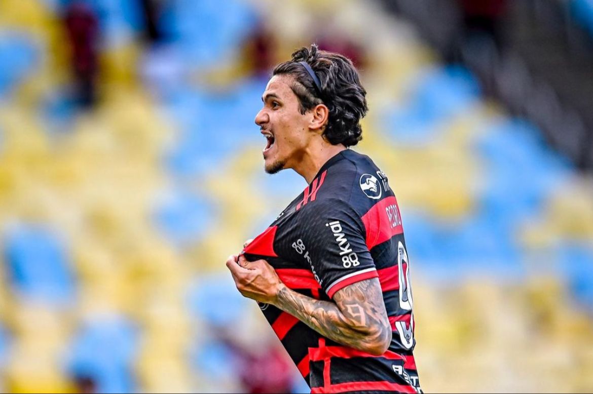 Pedro comemorando gol contra o Nova Iguaçu. (Foto: Marcelo Cortes/CRF).