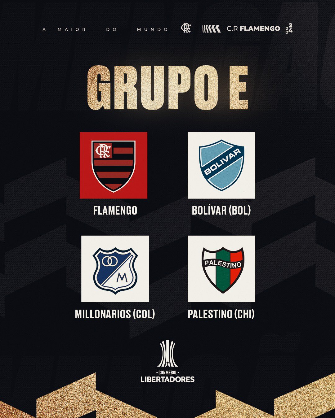 Grupo Flamengo Libertadores 2024 (Foto: Reprodução/Arte Twitter Flamengo)