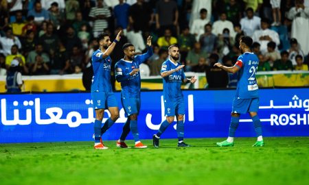 Jogadores do Al-Hilal comemorando um dos gols. (Foto: Divulgação/ Al Hilal)