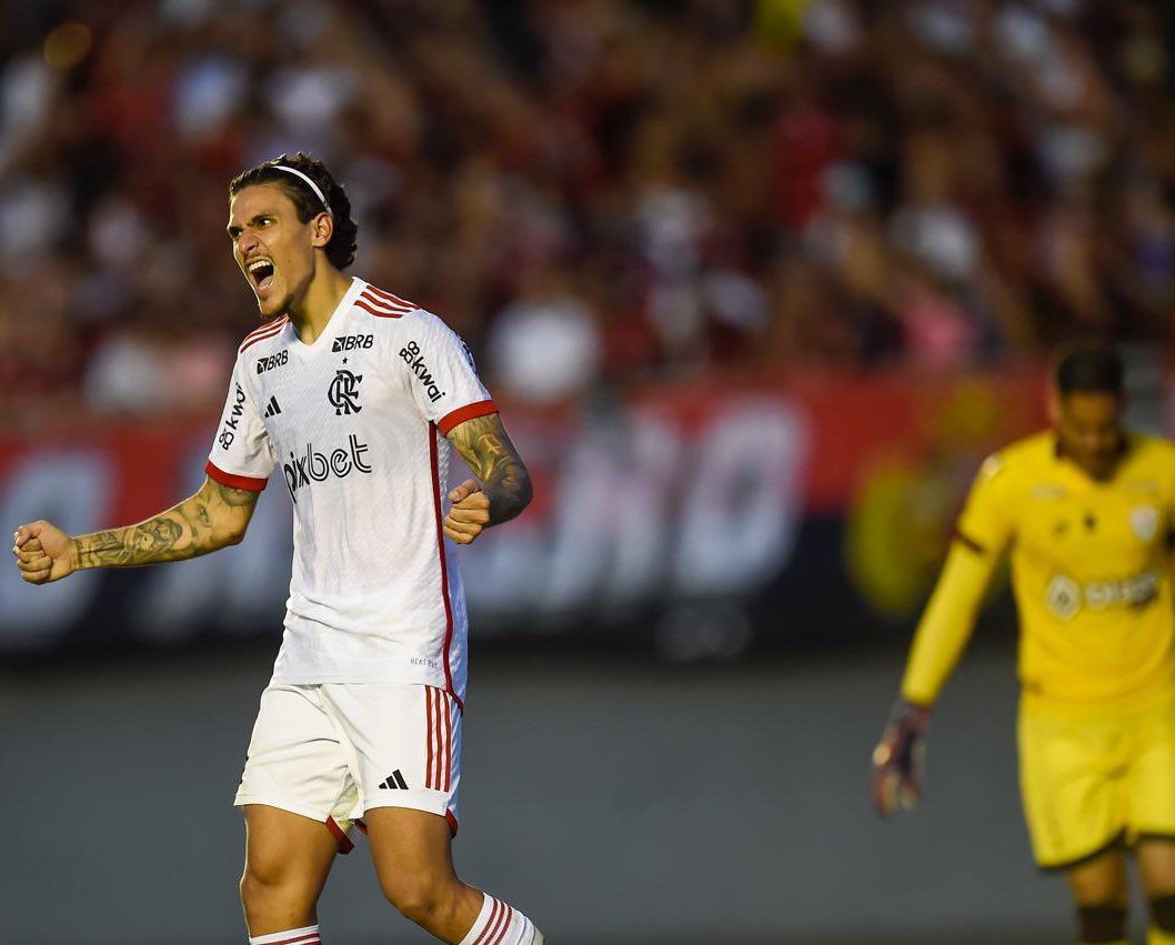 Pedro celebra gol pelo Flamengo. (Foto: Reprodução/Twitter Flamengo).