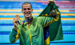 Bruno Fratus levou bronze nos 50m livre de natação nos Jogos Olímpicos de Tóquio (Foto: Jonne Roriz/Jonne Roriz/COB)