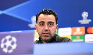 Técnico Xavi, do Barcelona, em coletiva de imprensa de Liga dos Campeões da Europa
