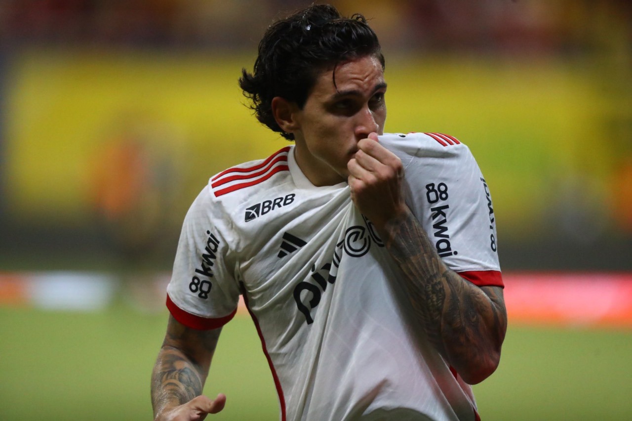 Pedro comemorando mais um gol com a camisa do Flamengo Foto: Gilvan de Souza / CRF