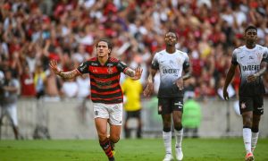 Pedro, em vitória do Flamengo contra o Corinthians. (Foto: Marcelo Cortes/CRF).