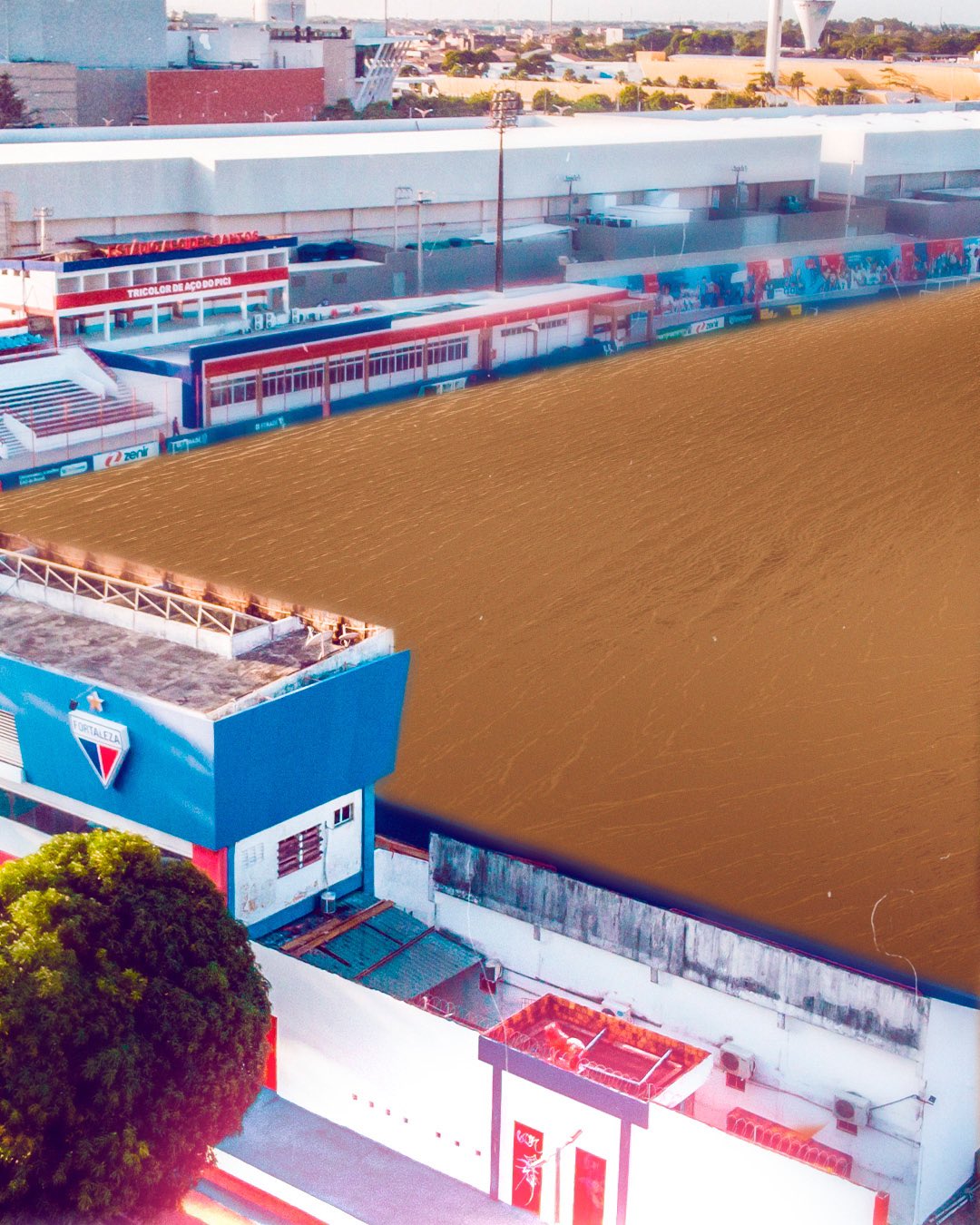 Simulação do Estádio Alcides Santos inundado. (Foto: Reprodução/Fortaleza)