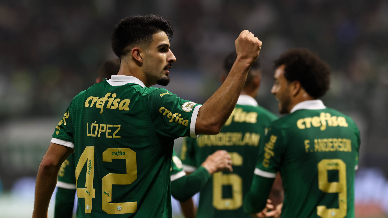 Flaco López durante comemoração do primeiro gol do Verdão. (Foto: Cesar Greco/Palmeiras).