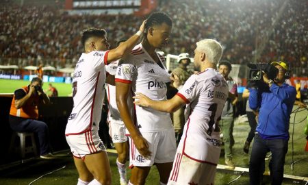 Carlinhos comemora o gol da vitória do Flamengo. Foto: Gilvan de Souza / CRF