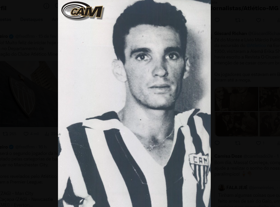 O Atlético-MG lamentou, na última quinta-feira, 18, a morte do ex-atacante atleticano, Tomazinho, aos 91 anos. Foto: Centro Atleticano de Memória