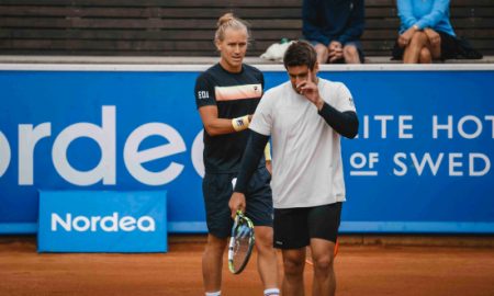 Rafa Matos de preto e Orlando Luz de branco (Foto: Nordea Open)