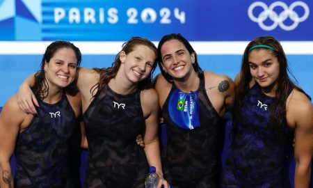 Brasil na final do revezamento feminino (Foto: Sátiro Sodré/CBDA)