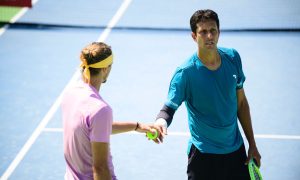 Dupla, feliz com a vitória na primeira rodada (Foto: @atptour / Mike Lawrence)