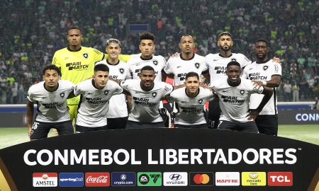 Time do Botafogo na partida contra o Palmeiras. (Foto: Vítor Silva/Botafogo)