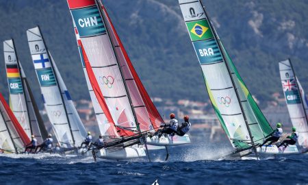 João Siemsen e Marina Arndt disputaram três regatas no Nacra 17 em Paris 24. Foto: World Sailing/Lloyd Images