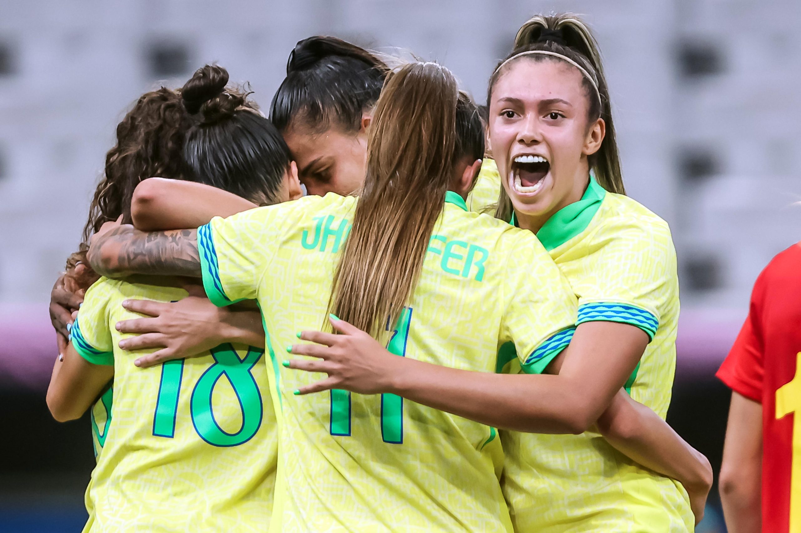 Seleção Brasileira comemorando. (Foto: Gáspar Nóbrega/COB)