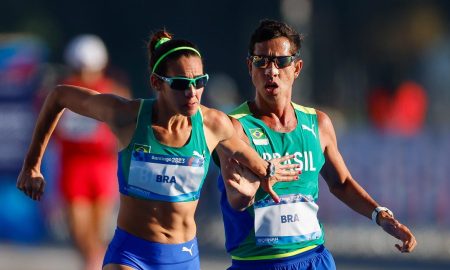 Viviane Lyra e Caio Bonfim, dupla do Brasil no revezamento misto da marcha atlética (Foto: Wagner Carmo/CBAt)