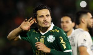 Raphael Veiga durante comemoração de seu primeiro gol. (Foto: Cesar Greco/Palmeiras).